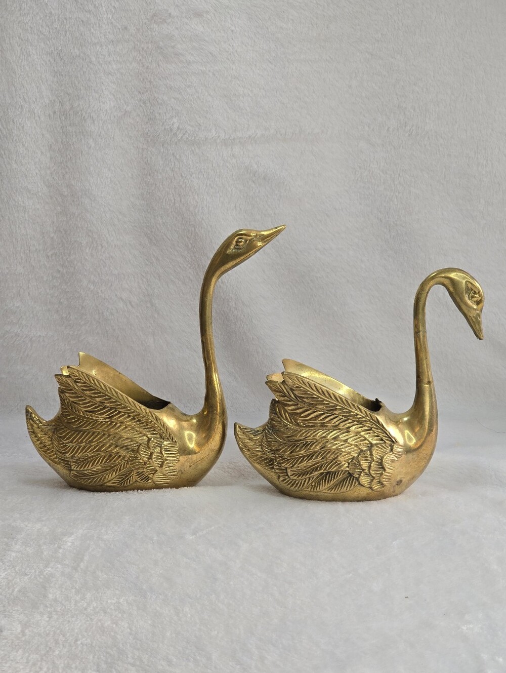 Solid Brass Swan Planters Vintage Set of 2 MCM